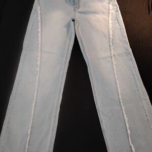 No Boundaries Light Blue Wide-Leg Jeans with Frayed Side Panels